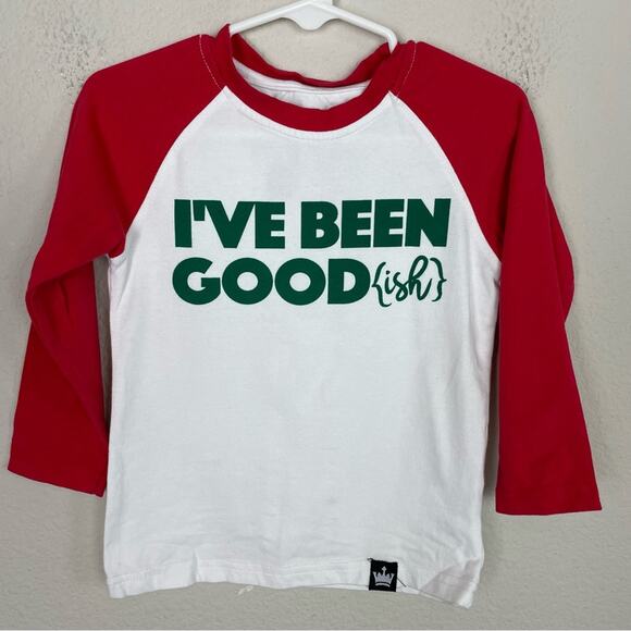 Littlest Prince White Red Green " I've Been Goodish" Long Sleeve T Shirt 2T - Picture 1 of 5